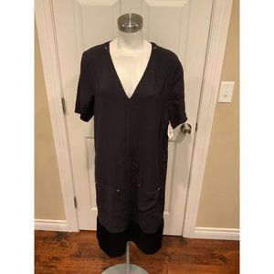 By Malene Birger Black Studded V-Neck Shift Dress, Size 6 (US) 38 (FR) NWT!